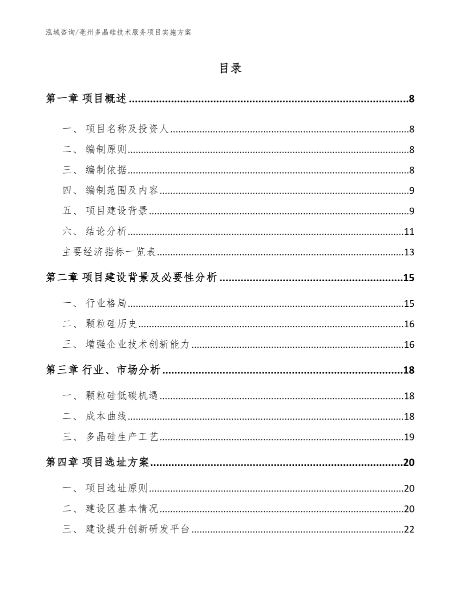 亳州多晶硅技术服务项目实施方案（模板参考）_第1页