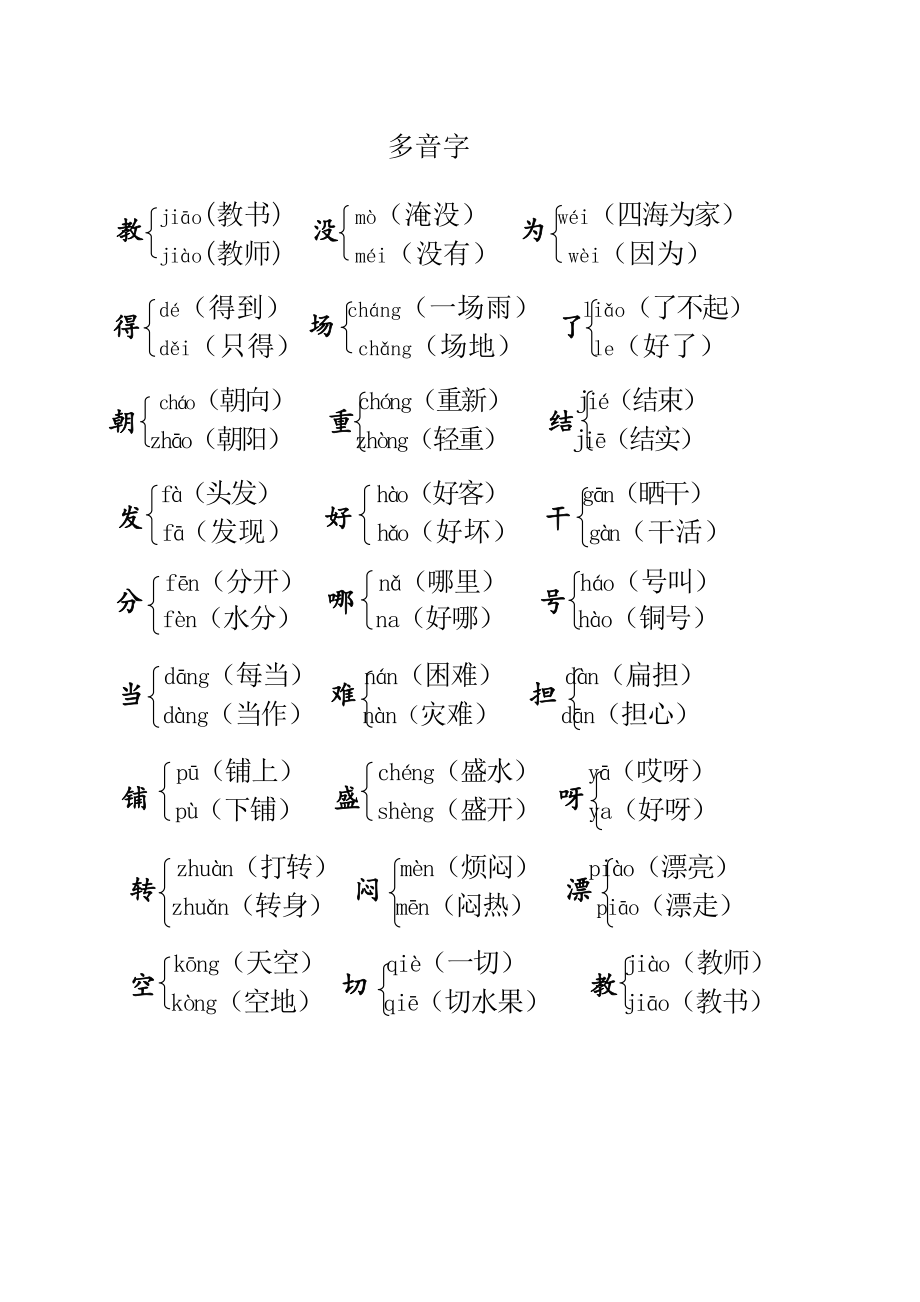 部编版二年级上册语文多音字知识点汇总_第1页