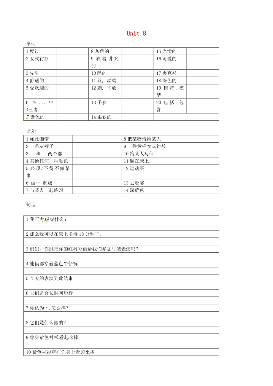 江苏省盐城市郭猛实验学校七年级英语上学期期末复习练习Unit8Fashion无答案新版牛津版_第1页