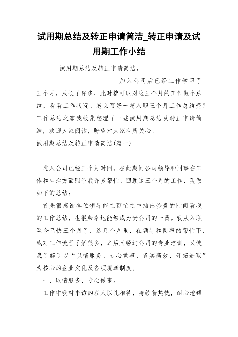 试期总结及转正申请简洁_第1页
