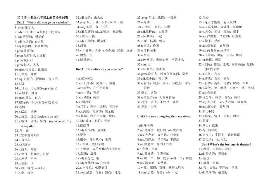 八年级上册英语单词表(中文版)_第1页
