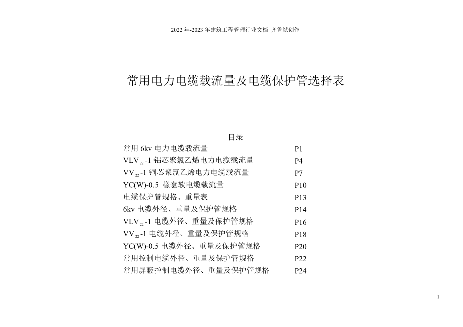 电力电缆载流量及电缆管选型(常用一)_第1页