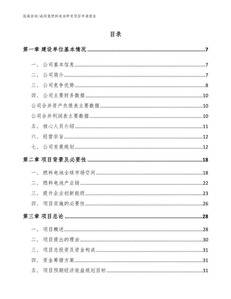 咸阳氢燃料电池研发项目申请报告_模板参考_第1页
