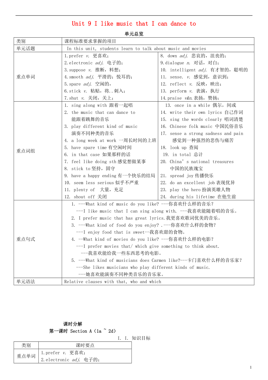 浙江省绍兴县杨汛桥镇中学九年级英语全册Unit9IlikemusicthatIcandanceto学案无答案新版人教新目标版_第1页