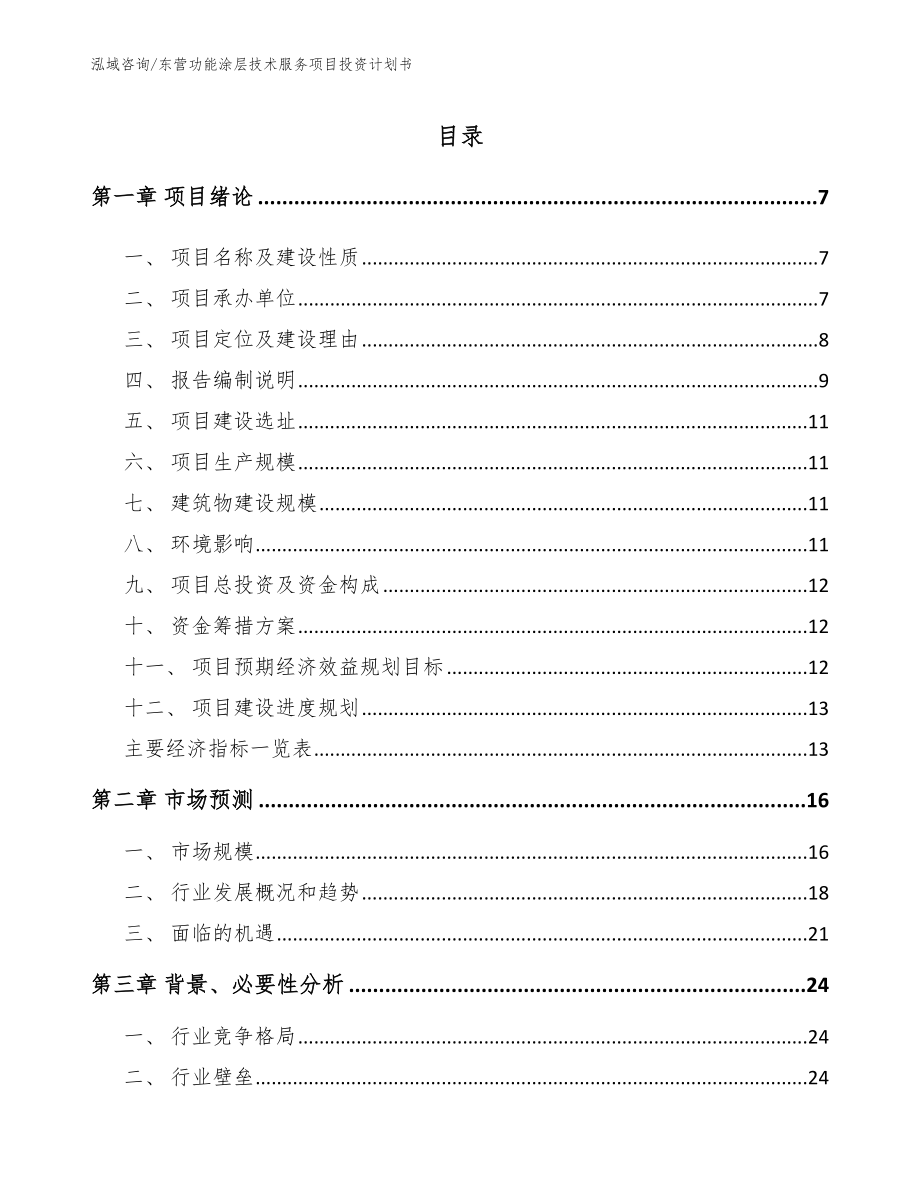 东营功能涂层技术服务项目投资计划书_模板_第1页