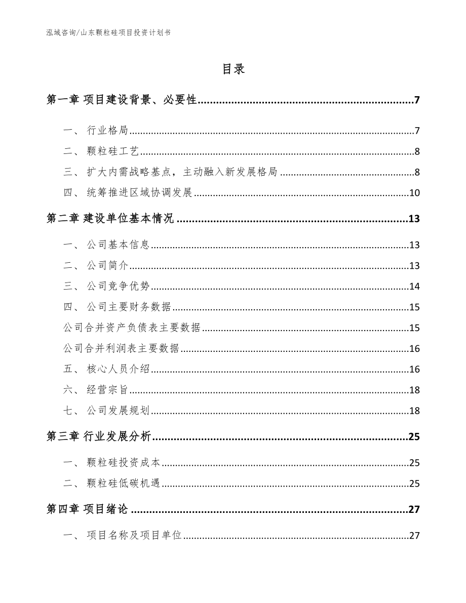 山东颗粒硅项目投资计划书_范文模板_第1页