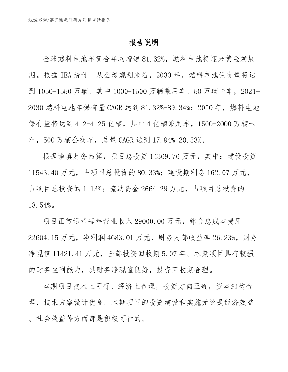 嘉兴颗粒硅研发项目申请报告_范文_第1页
