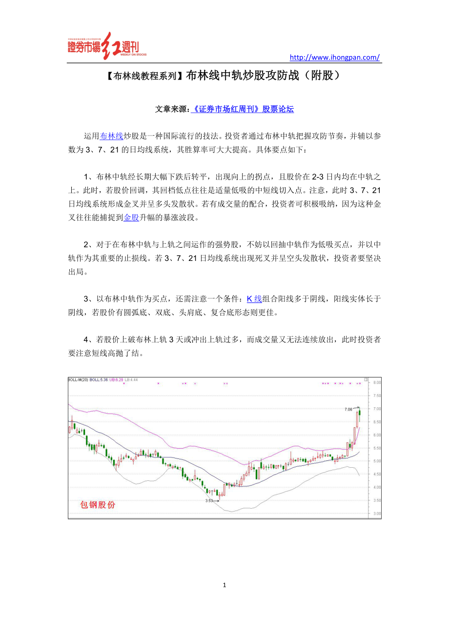 【布林线教程系列】布林线中轨炒股攻防战_第1页