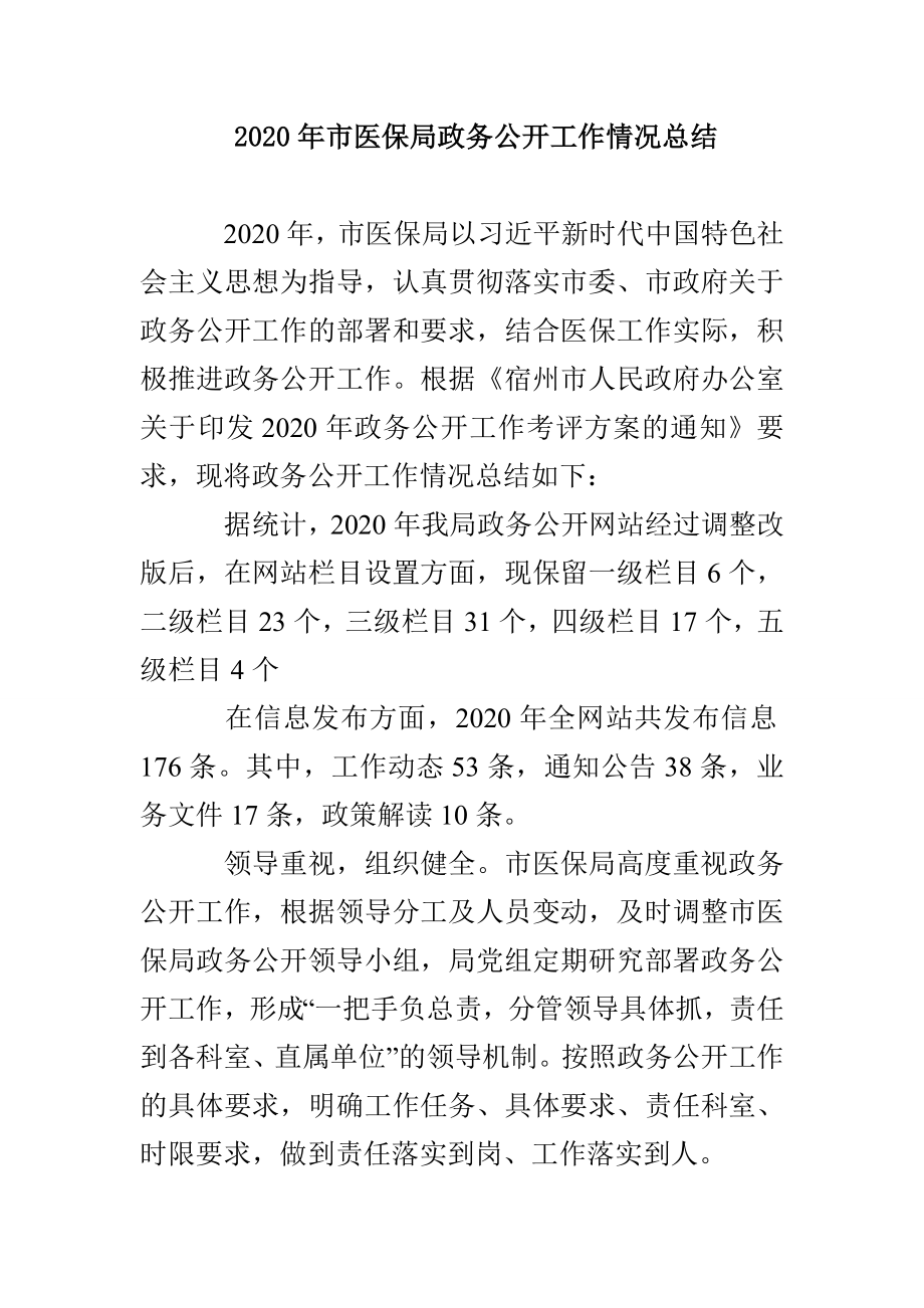 2020年市医保局政务公开工作情况总结_第1页