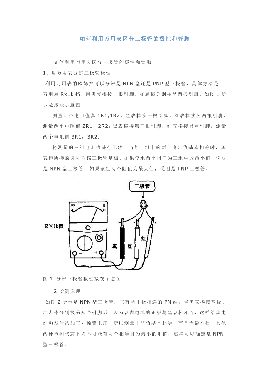 如何利用万用表区分三极管的极性和_第1页
