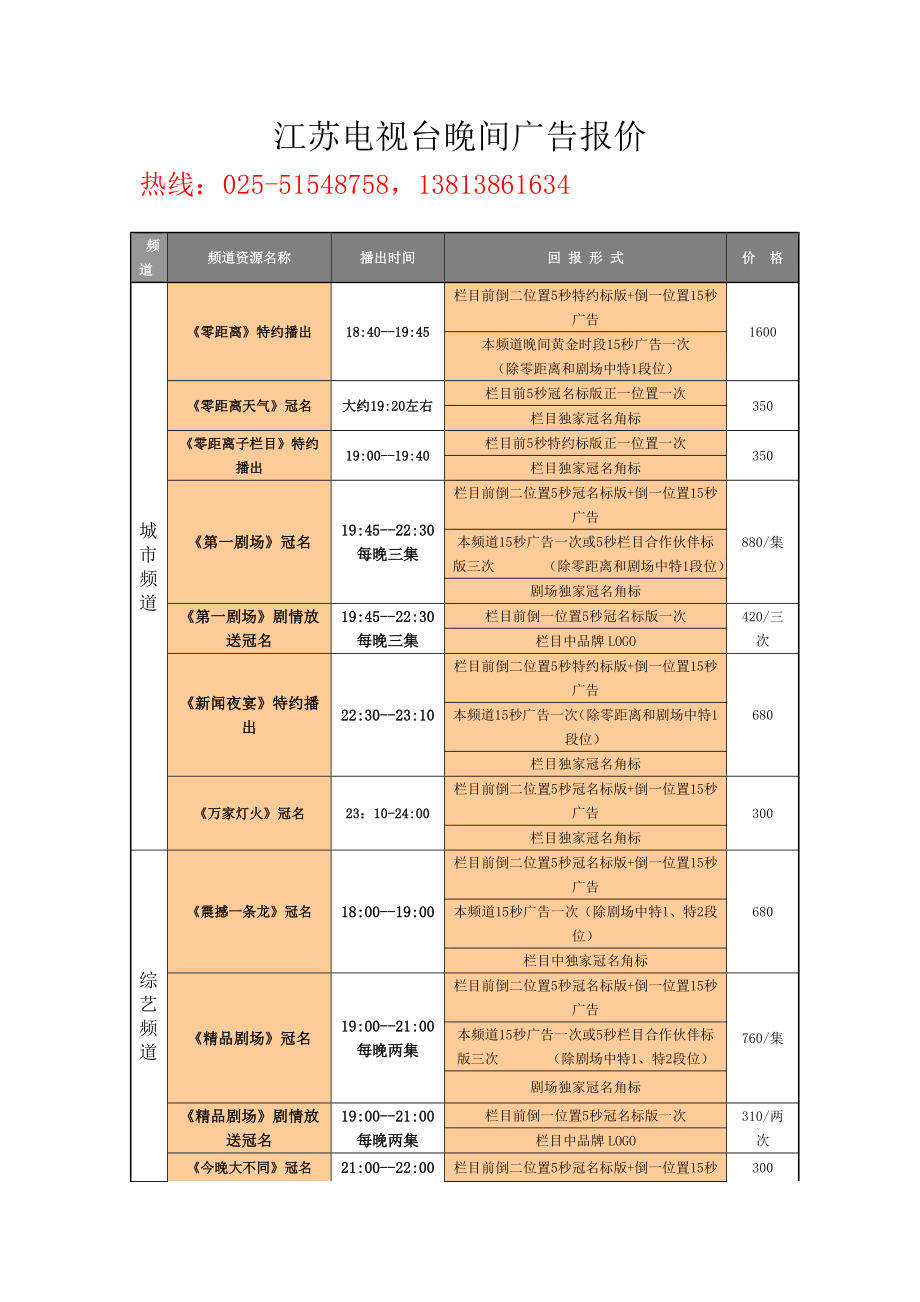 江苏电视台晚间广告报价_第1页