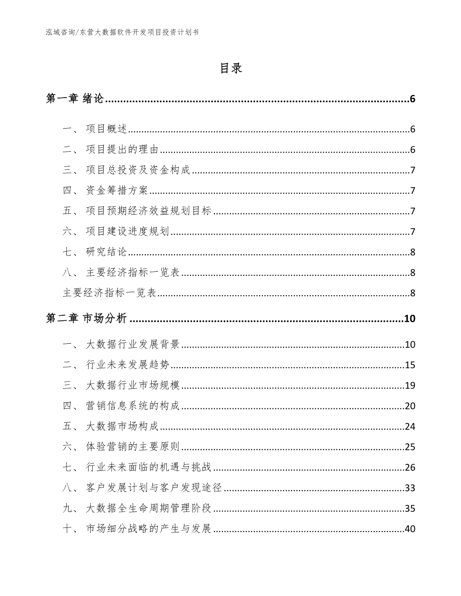 东营大数据软件开发项目投资计划书（模板参考）_第1页