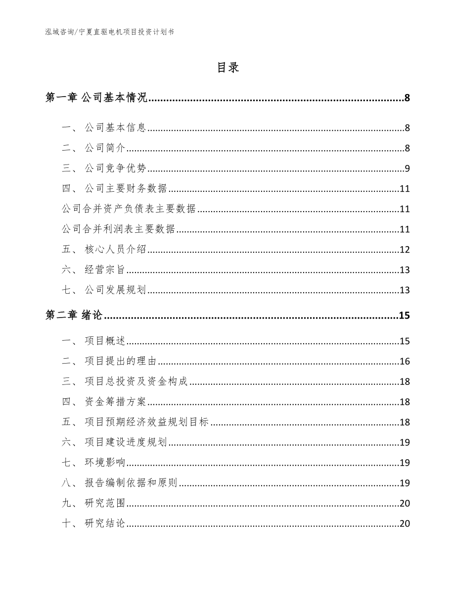 宁夏直驱电机项目投资计划书_模板范文_第1页