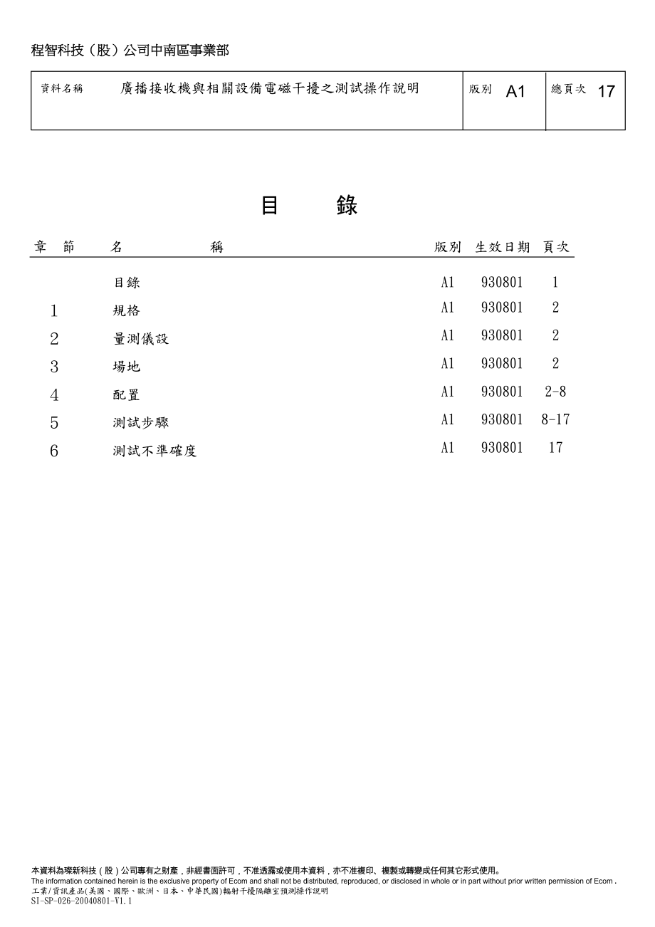 SI-SP-026广播接收机与相关设备电磁干扰之测试操作说明(CCS)A1_第1页