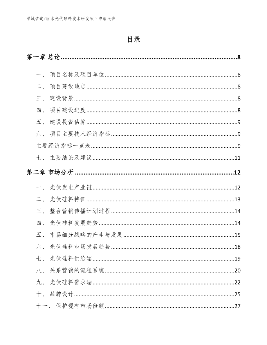 丽水光伏硅料技术研发项目申请报告_范文_第1页