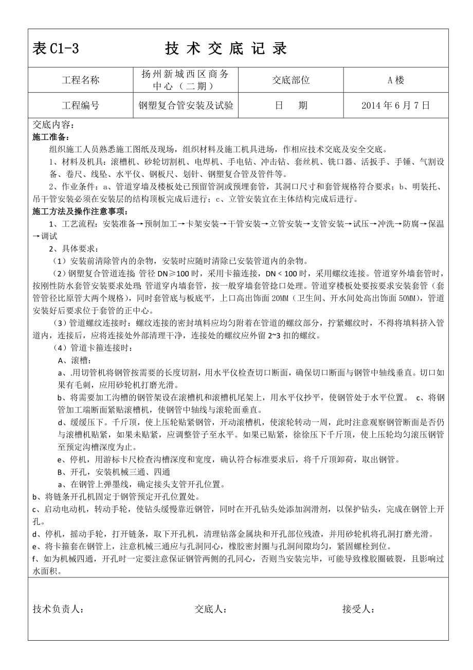 钢塑复合管技术交底_第1页