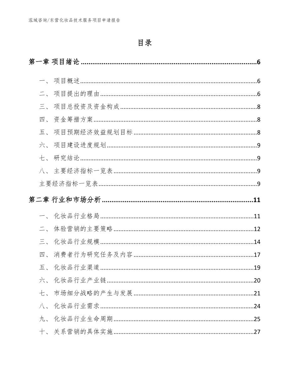 东营化妆品技术服务项目申请报告模板范文_第1页