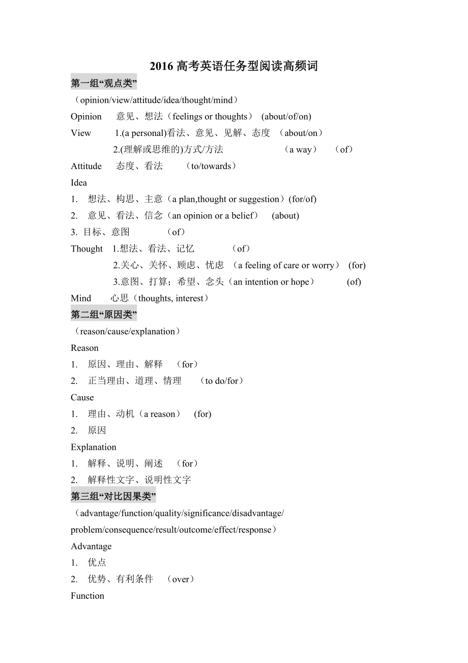 2016高考英语复习资料计划策略任务型阅读高频词汇_第1页
