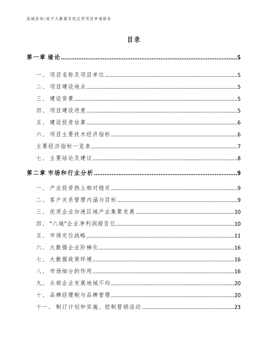 咸宁大数据系统应用项目申请报告【范文参考】_第1页