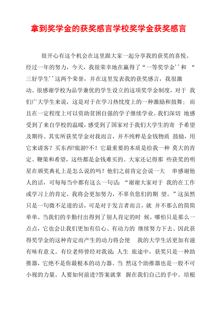 拿到奖学金的获奖感言学校奖学金获奖感言_第1页