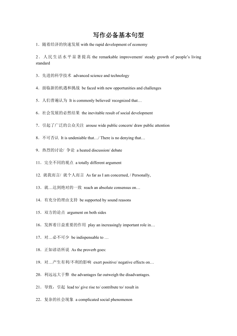 英语四级写作基本句型范文_第1页