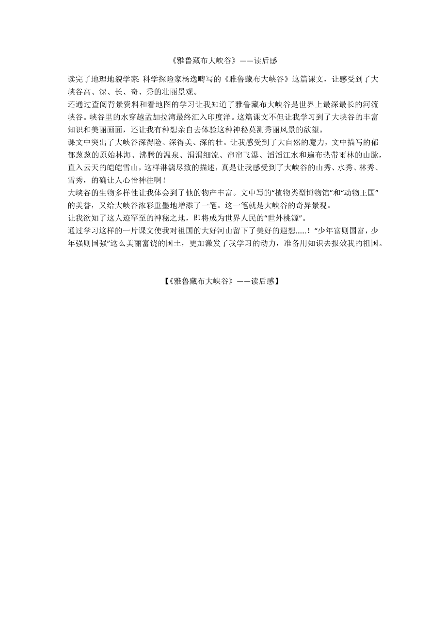 《雅鲁藏布大峡谷》——读后感_第1页