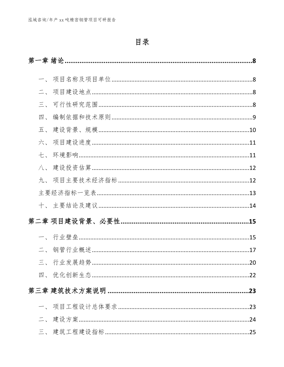 年产xx吨精密钢管项目可研报告（模板参考）_第1页