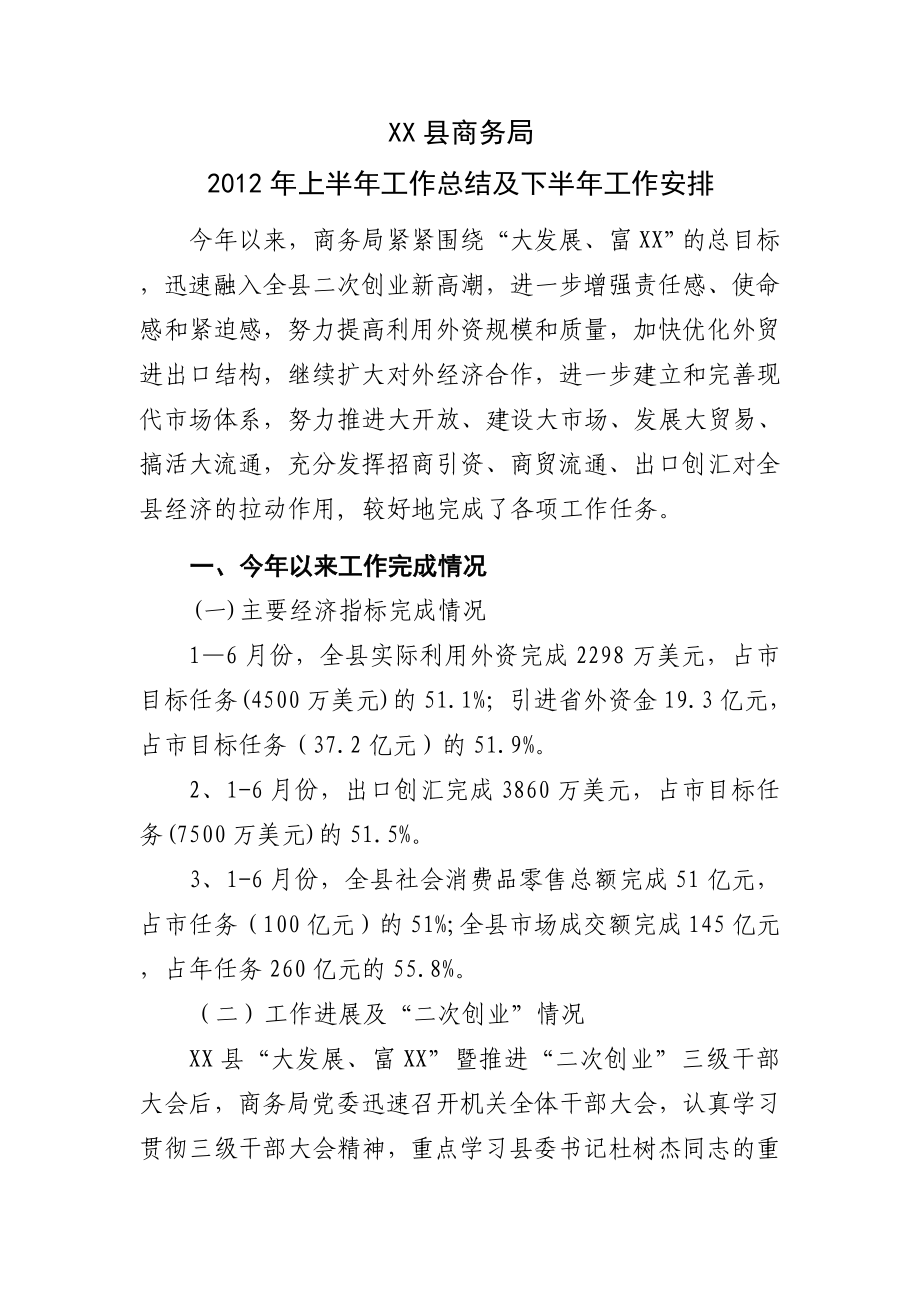 商务局1-6月工作总结_第1页