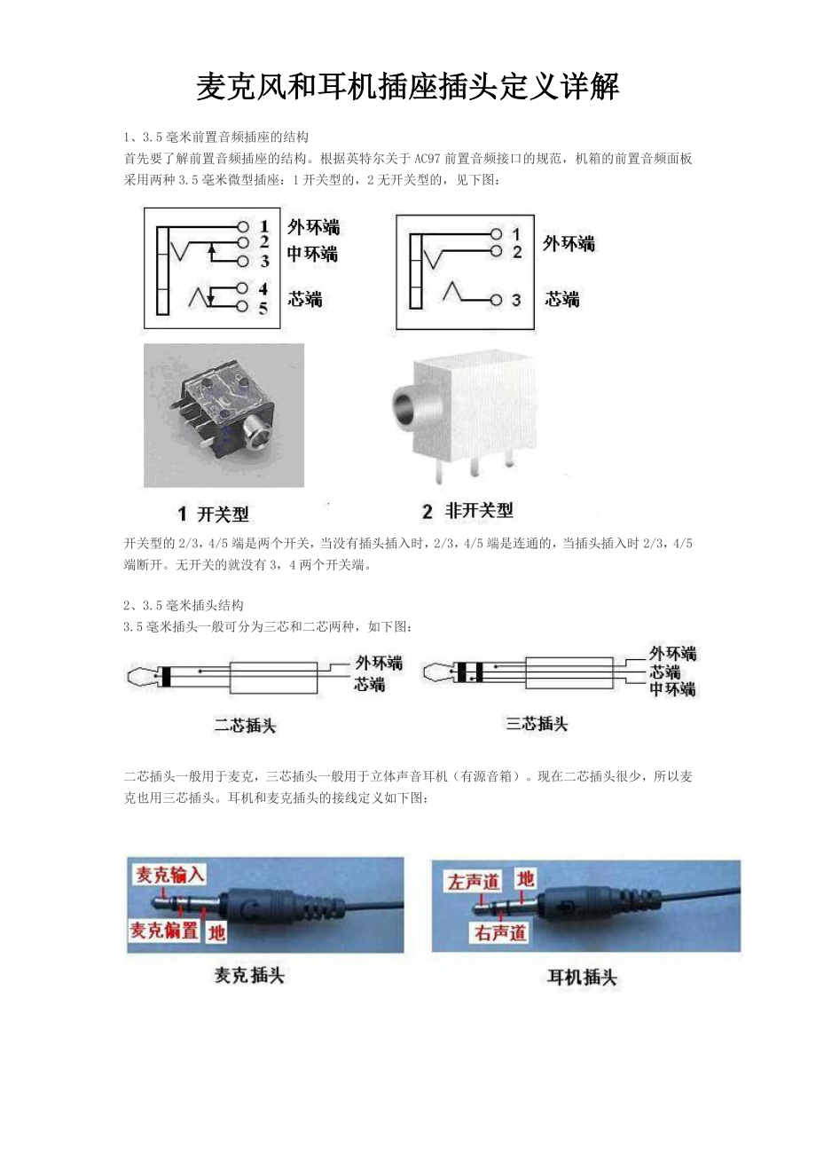 麦克风和耳机插座插头定义详解_第1页