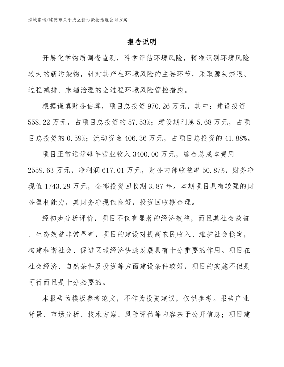建德市关于成立新污染物治理公司方案_模板参考_第1页