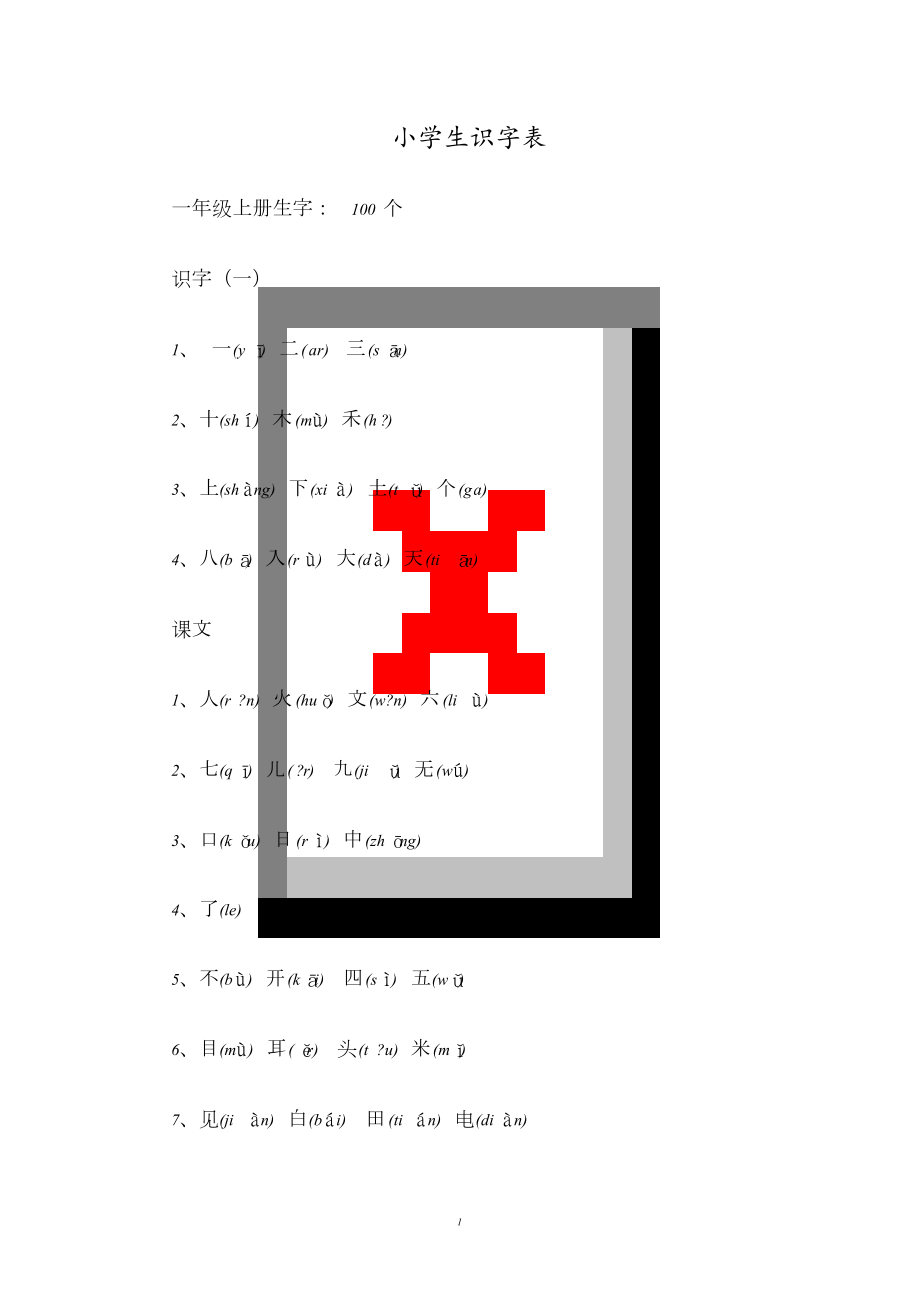 小学生一二年级识字表[共14页]_第1页