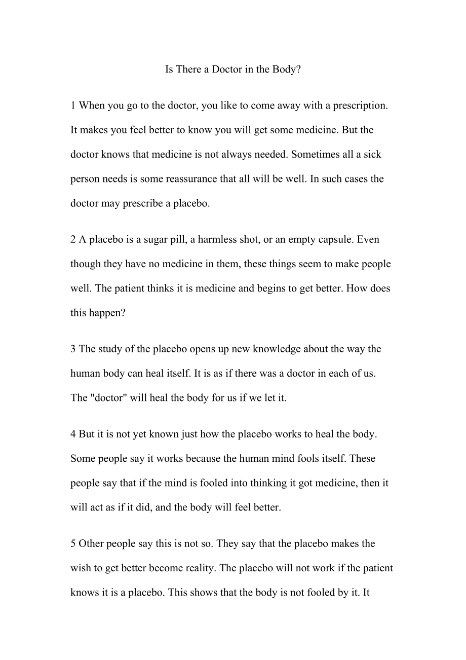 新编大学英语第一册unit2TextAIsThereaDoctorintheBody_第1页