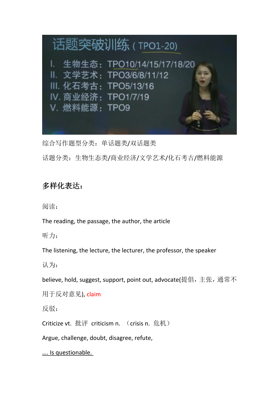 托福综合写作模板总结、词汇总结_第1页