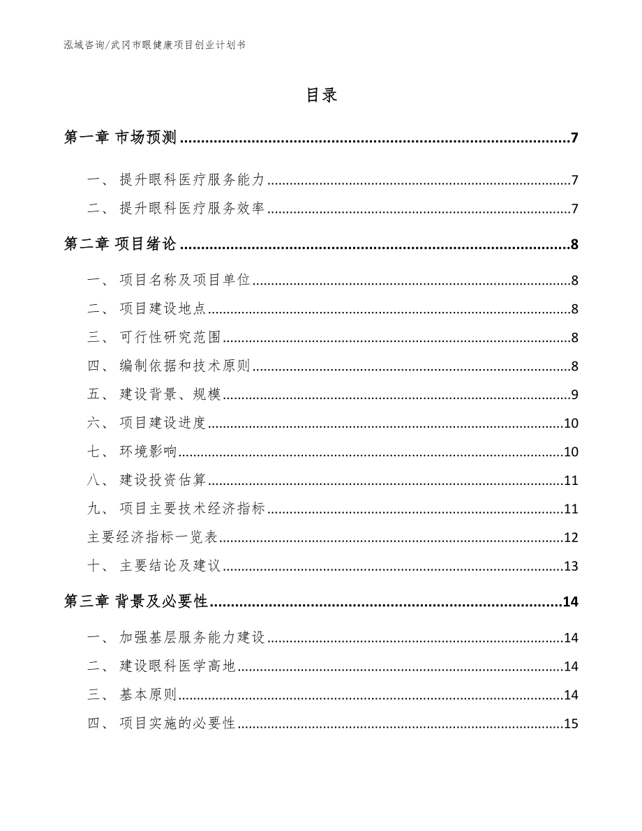 武冈市眼健康项目创业计划书（模板）_第1页