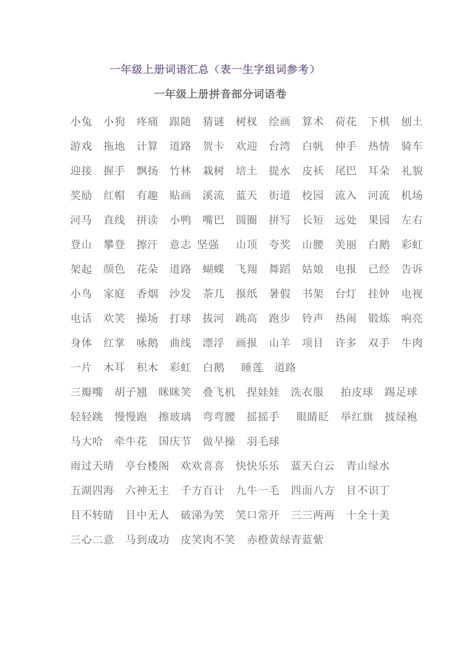 一上生字表(一)扩词表_第1页