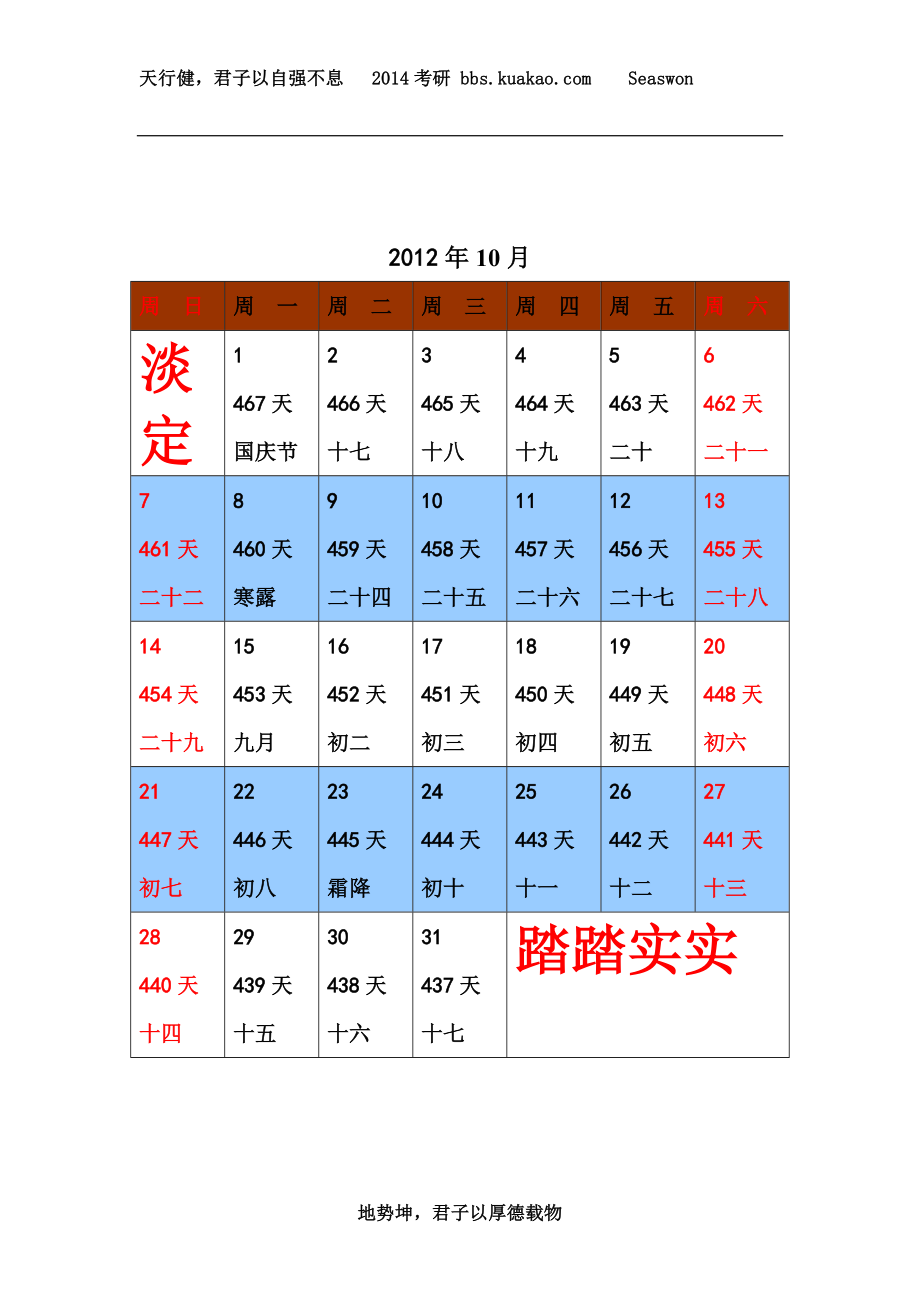 2014年考研日历_第1页