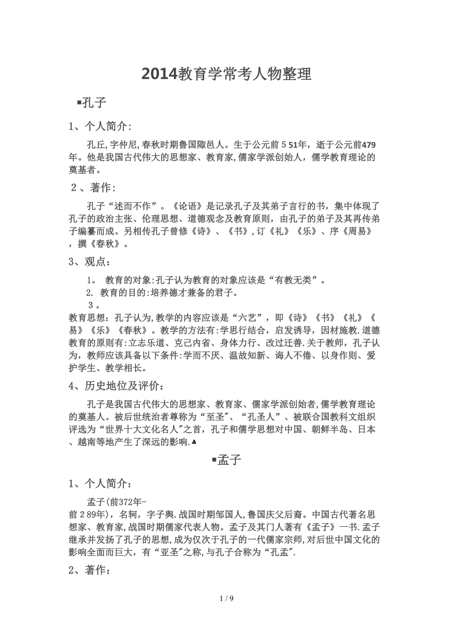 2014教育学常考人物整理_第1页