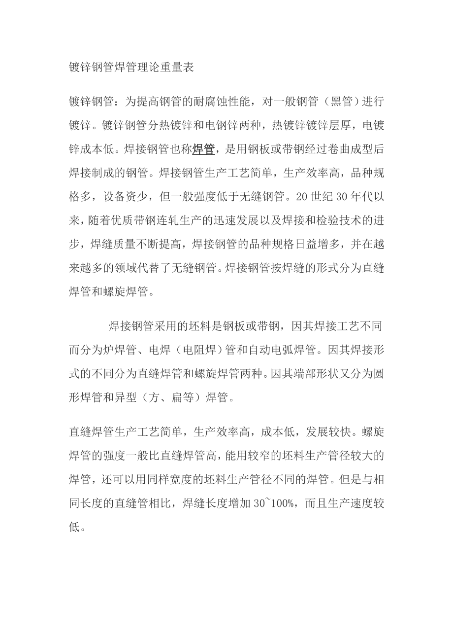镀锌钢管焊管理论重量表_第1页