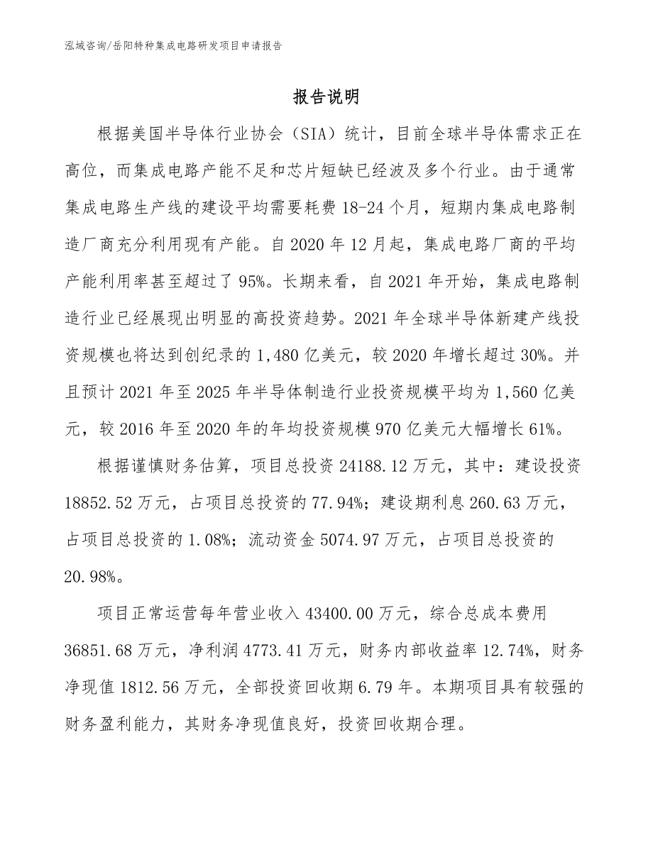 益阳特种集成电路研发项目申请报告参考模板_第1页