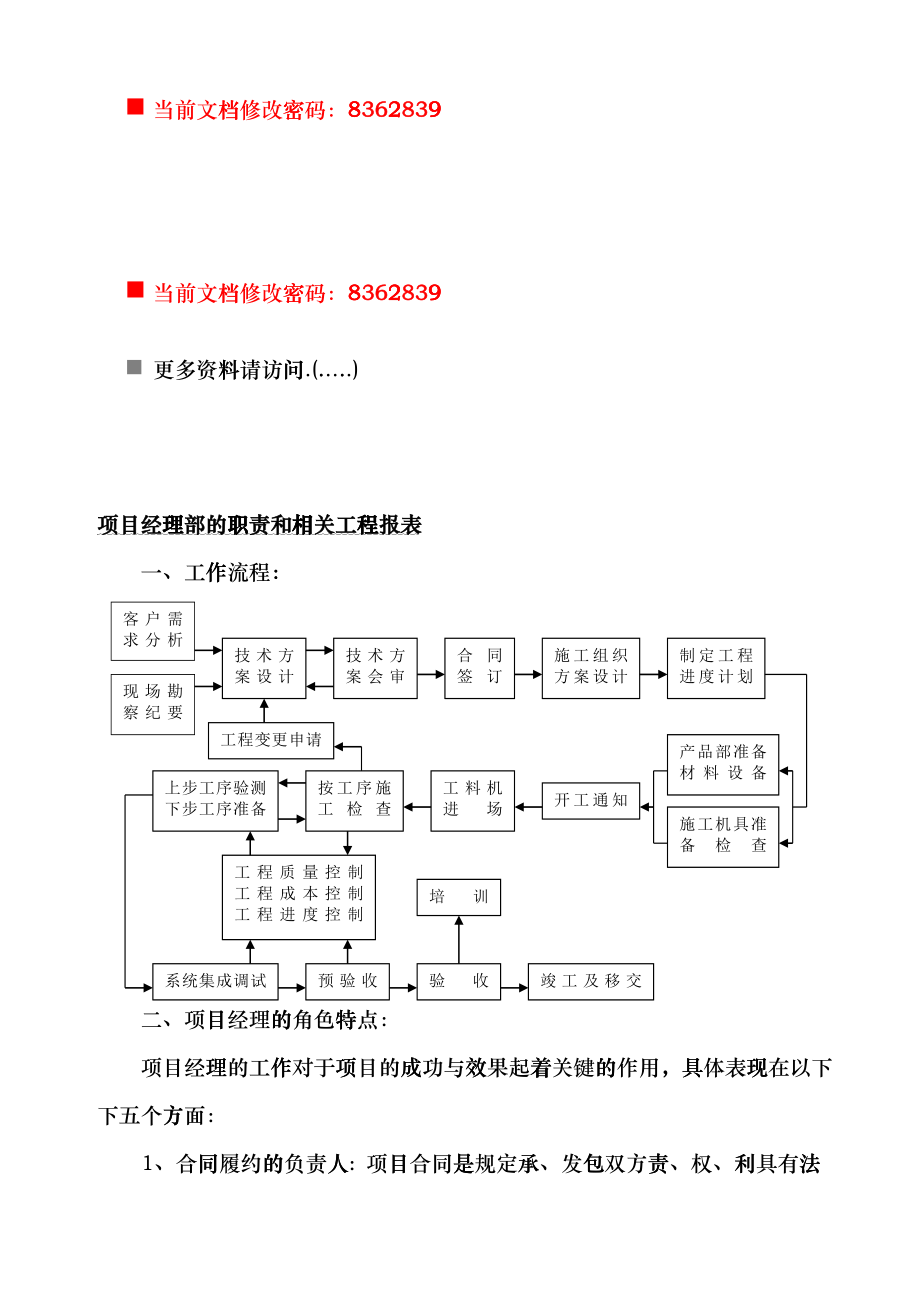 公司项目经理部的职责与相关工程报表crky_第1页