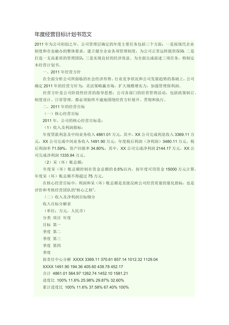 年度经营目标计划书范文_第1页