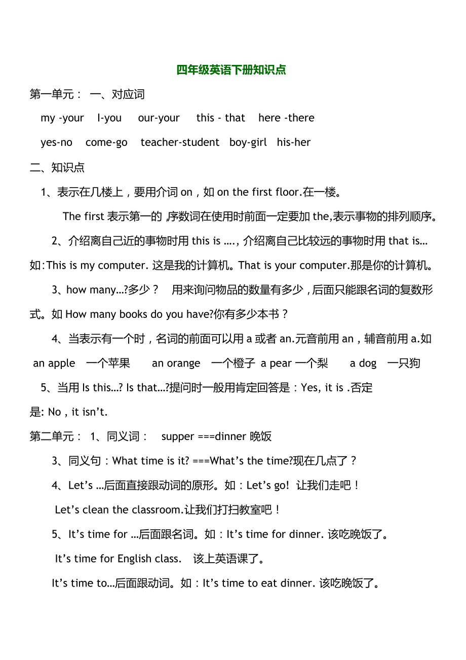 四年级英语下册知识点归纳总结_第1页