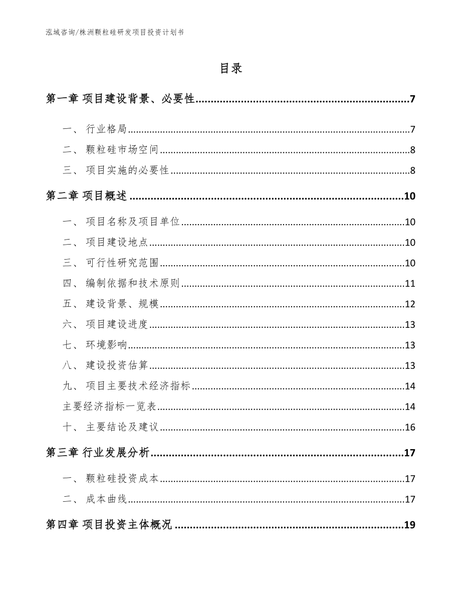 株洲颗粒硅研发项目投资计划书模板参考_第1页