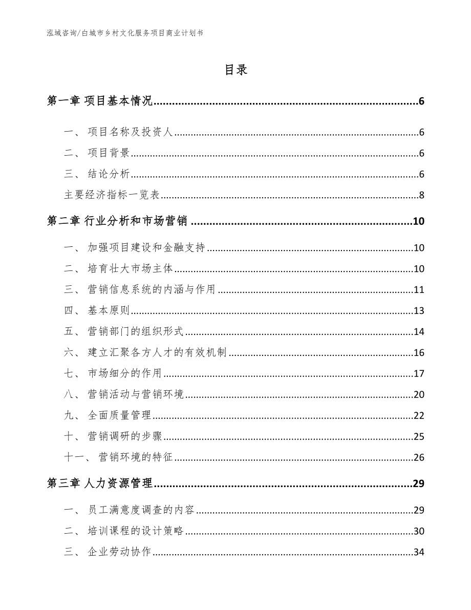 白城市乡村文化服务项目商业计划书_第1页