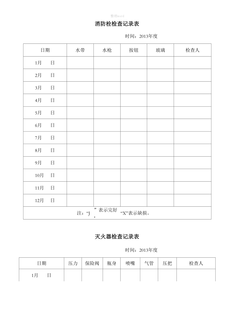 消防栓、灭火器检查记录表_第1页
