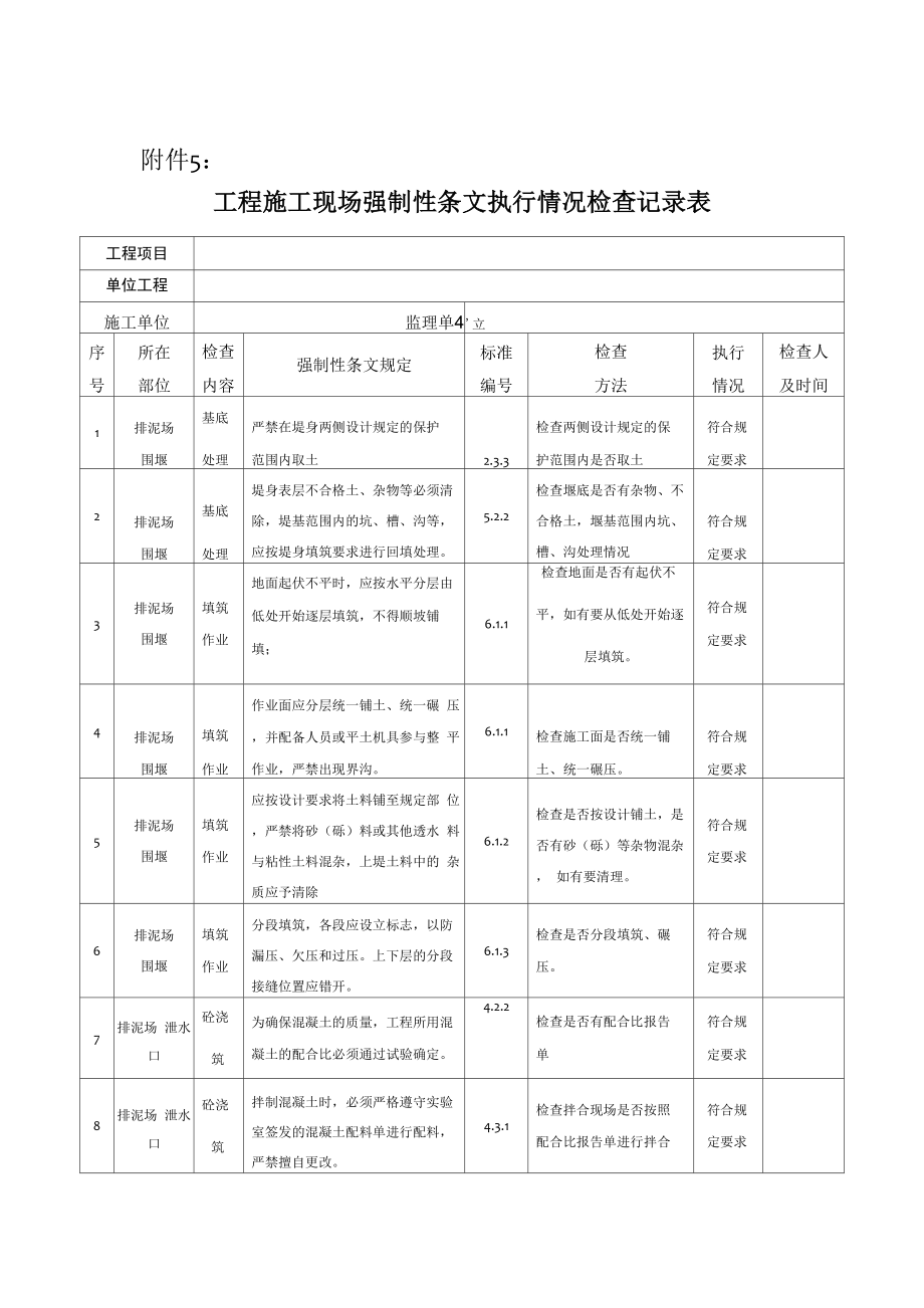 水利工程强制性条文执行计划表5_第1页