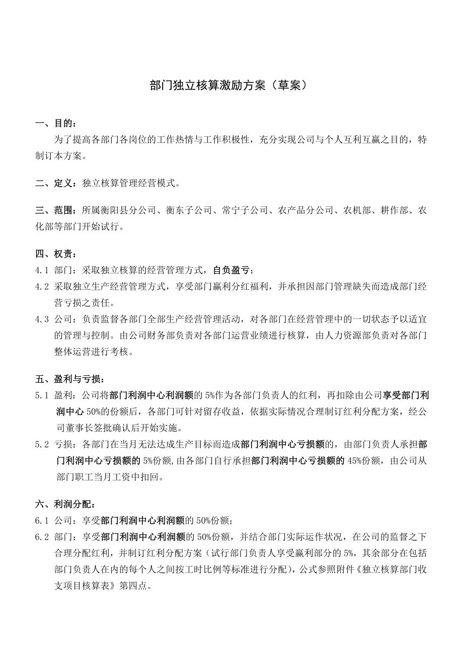 部门独立核算激励方案(草案)_第1页