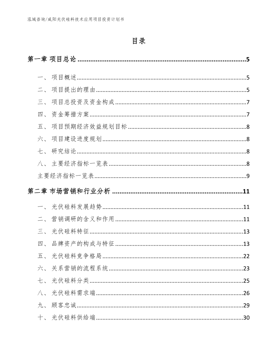咸阳光伏硅料技术应用项目投资计划书范文_第1页