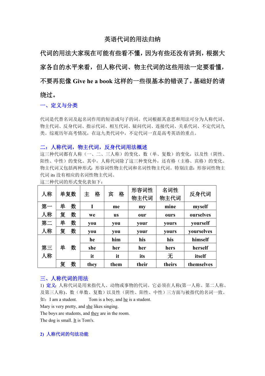 英语代词用法归纳大全_第1页