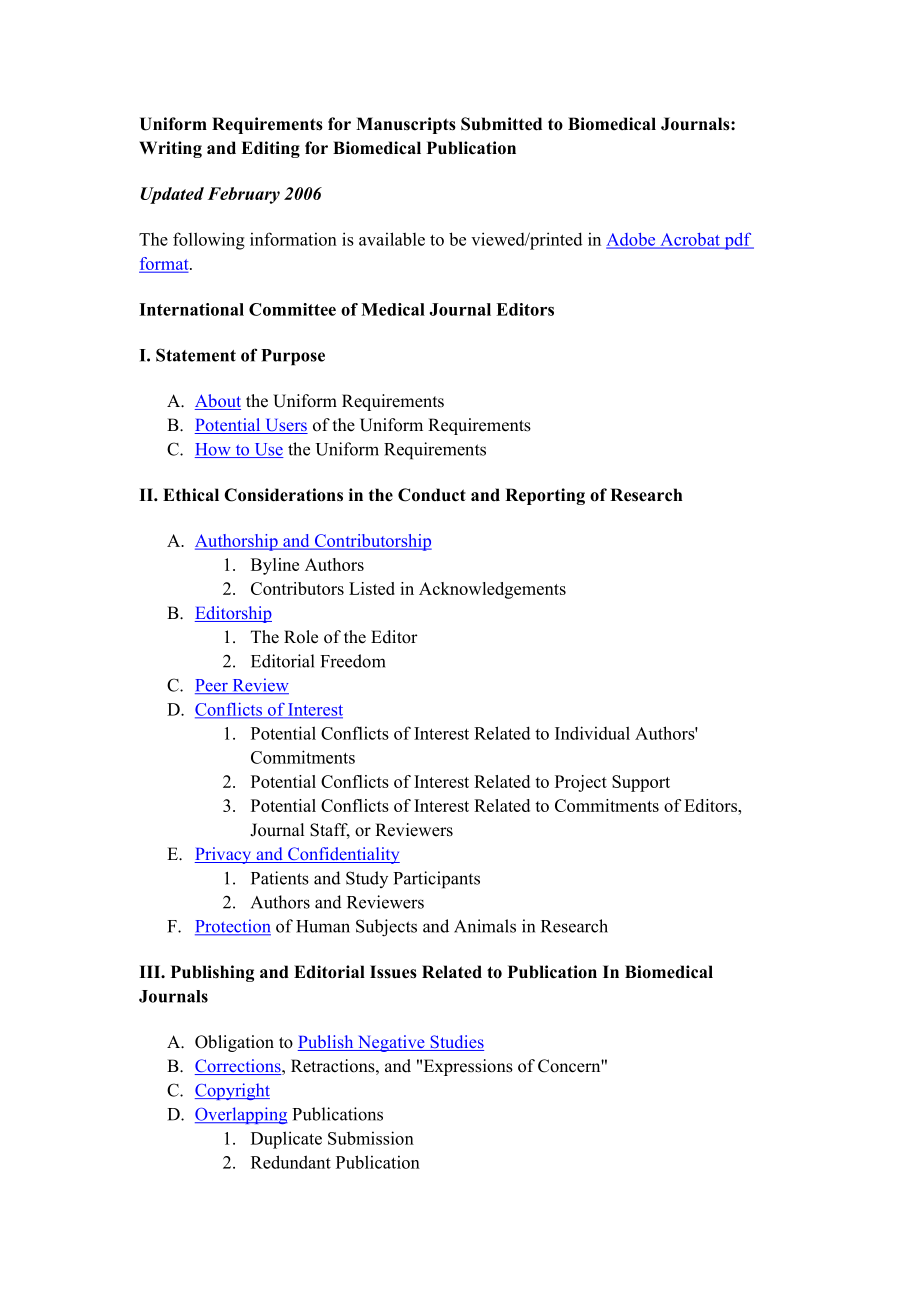 Uniform Requirements医学论文写作格式和要求统一标准_第1页